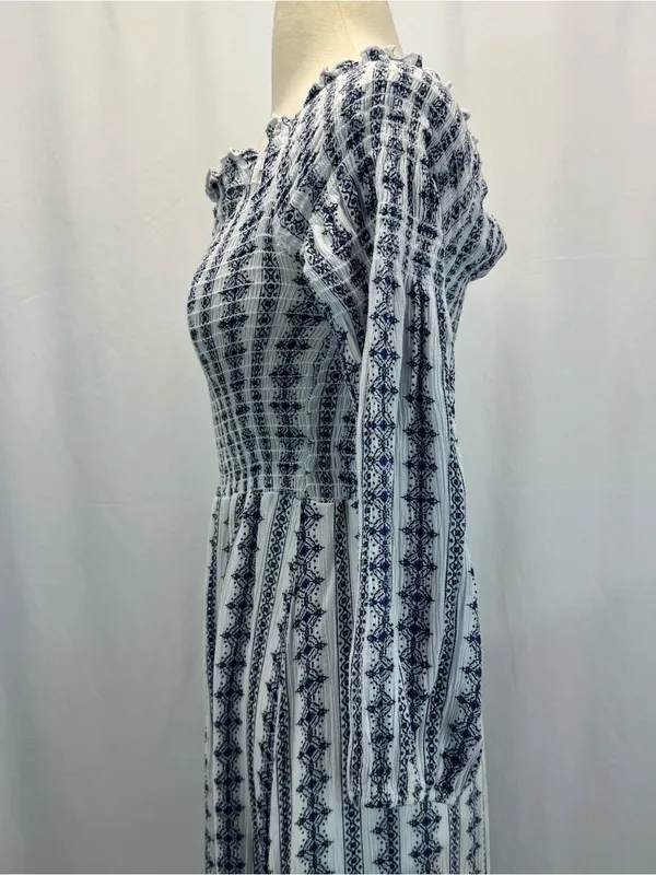 Altar'd State White and Navy Smocked Off-Shoulder Maxi Dress L Boho Cottagecore - Image 5