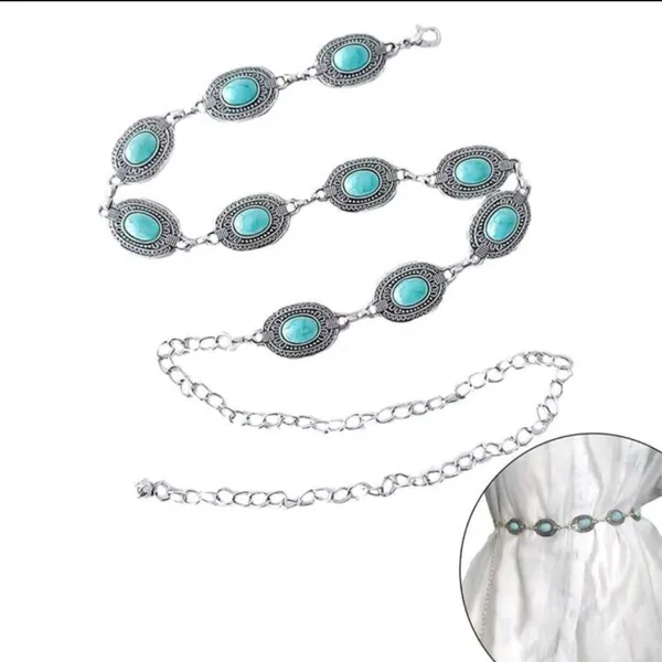 Boho Adjustable Western Metal Gem Decor Waist Chain Belt, Body‎ Belly Jewelry - Image 7