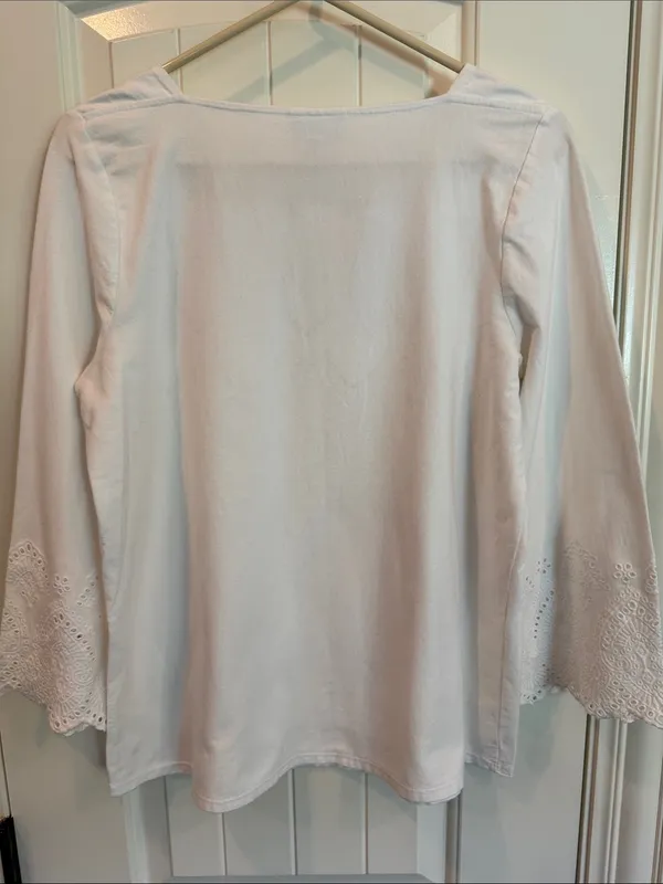 EUC J. Jill White 100% Cotton Eyelet Square-Neck Tunic Top Size Small - Image 4