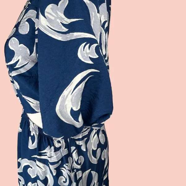 Abercrombie & Fitch Dress XS Blue Waist Cutout Damask Puff Sleeve Maxi Midi Boho - Image 12