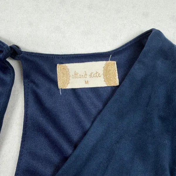 Altar’d State Faux Suede Romper Women’s Medium Blue Long Sleeve Shorts - Image 2
