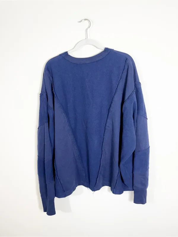 Free People Darcy Sweatshirt Top Navy Blue V Neck Medium - Image 5