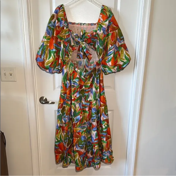 Dress forum‎ open back puff sleeve Floral Multicolor Maxi Dress size M - Image 8