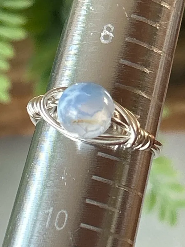 Handmade Handcrafted silver tone blue agate wire wrapped crystal ring size 9 - Image 3