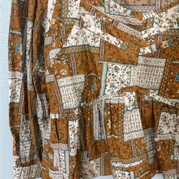 Millibon Mustard, Brown & White Patchwork Long Sleeve Top Size L - Image 2