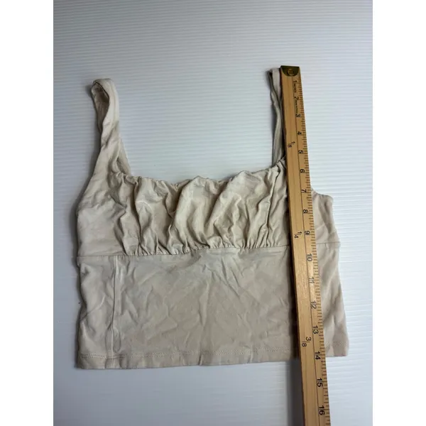 Wilfred Free‎ Ruched Cropped Tank Top Beige Sleeveless Casual Basic Cute - Image 3