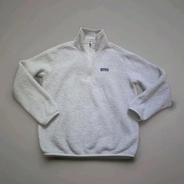 Patagonia Women’s Large Fleece Sweater Jacket 1/4 Zip Sherpa White Matted Fleece - Image 2