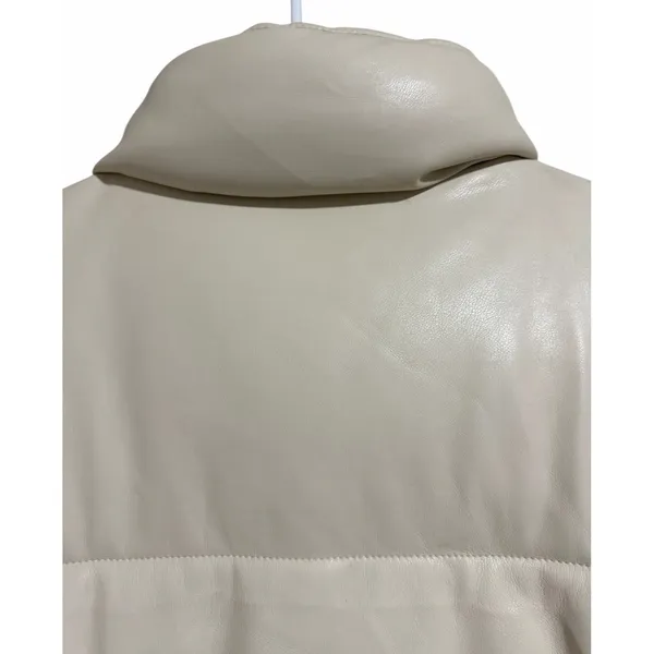 Abercrombie & Fitch Mini Puffer Vegan Leather Jacket Cream Women's Size‎ Small - Image 4