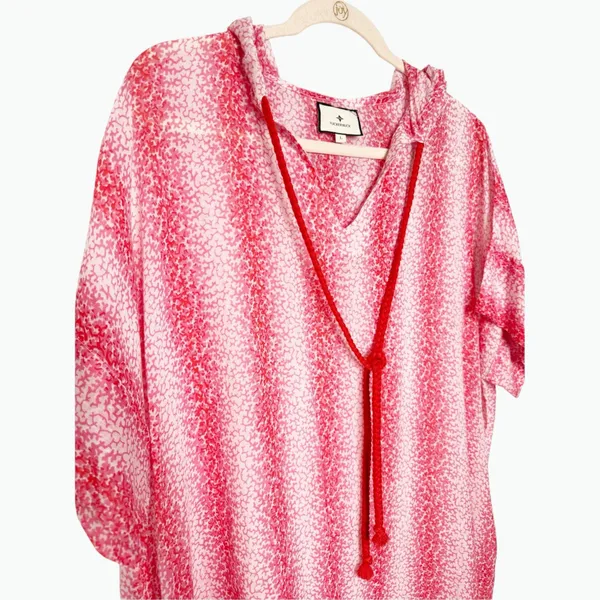 Tuckernuck Speckled Pink Coral Easy Hooded Beach Cover-Up Maxi Dress Size L - Image 4