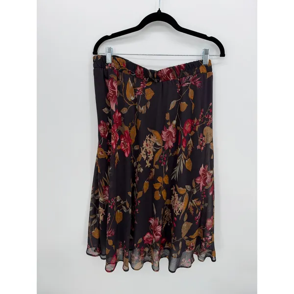 Westport 1962 Floral Chiffon Midi Skirt L Brown Burgundy Boho Y2K Romantic - Image 3