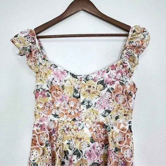 En Saison Pastel Eyelet Midi Dress Ruffle Sleeve Light‎ Pastel Yellow NWT - Image 3