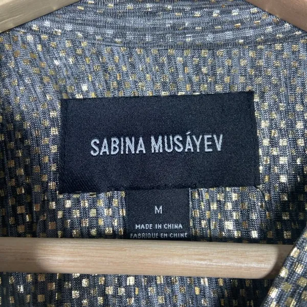 Anthropologie X Sabina Musayev Dress‎ Size M Eugine Gold Gray Accordian Tie Date - Image 4