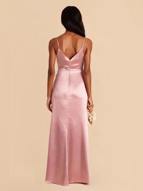 Birdy Grey Satin Light Pink V-Neck Maxi Dress Size Small - Image 2
