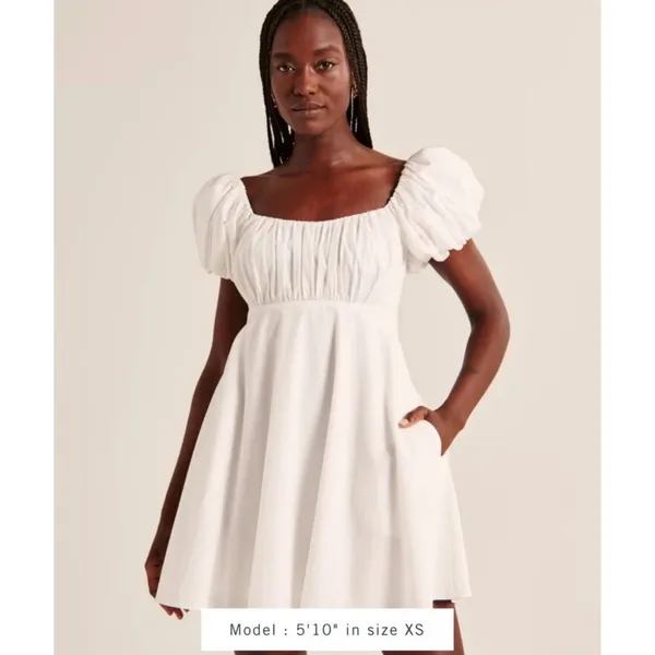 White Abercrombie Puff Sleeve Mini Dress Size Medium NWT - Image 2