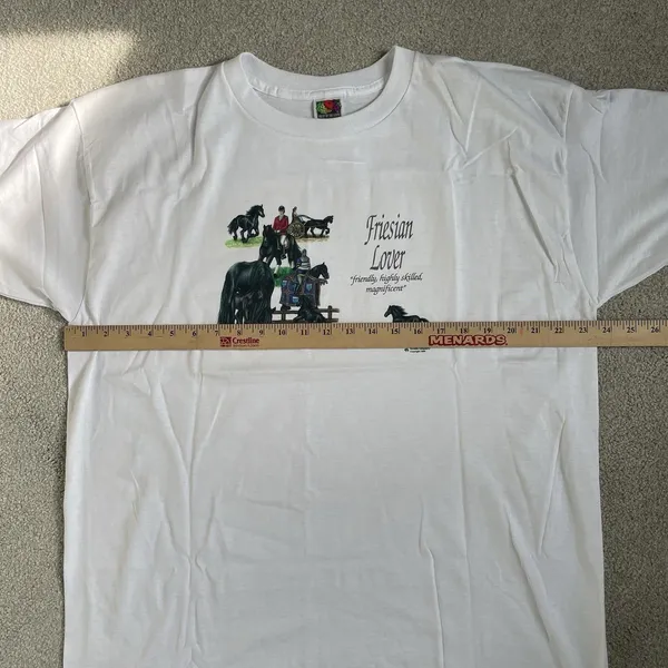 Fruit of the Loom Vintage 1998 T-Shirt 'Friesian Love' Horse White Unisex XL - Image 10