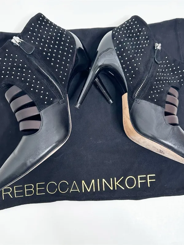 Rebecca Minkoff Caesar Studded Heels Black Leather & Suede Size 8 - Image 3