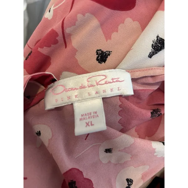Vintage Oscar de la Renta Pink‎ Label Chemise Nightgown XL Pink Floral Slip - Image 2