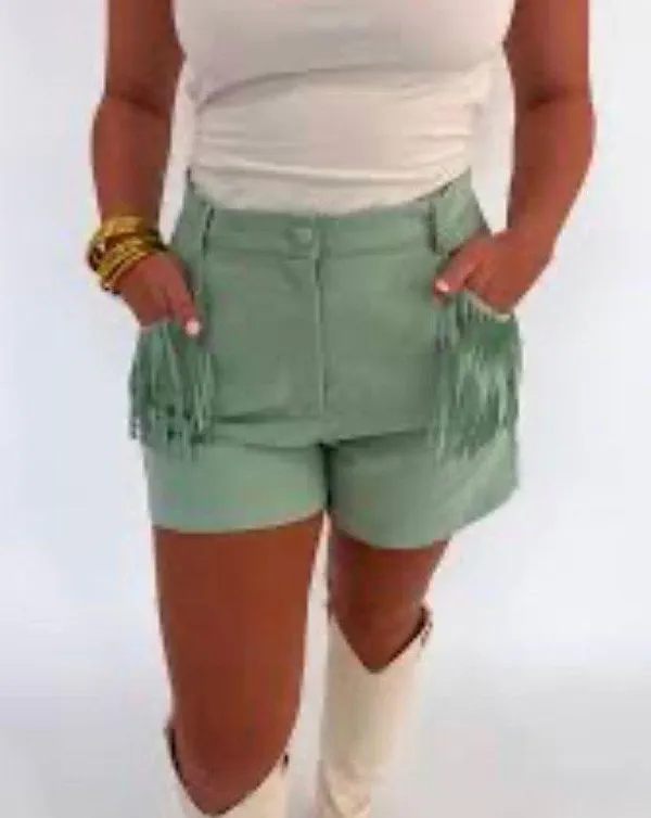 High Waisted Fringe Pocket Shorts - Image 5