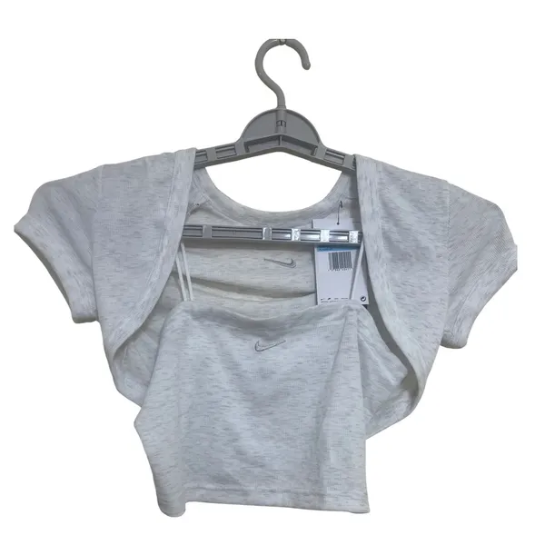 Nike Cami and Shrug Set Womens Size M Grey New Ribbed Logo HJ1299-051 - Image 3