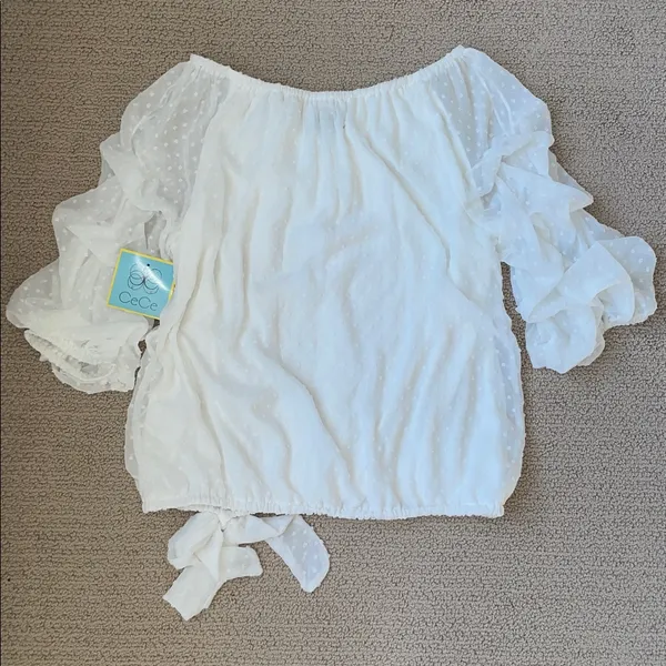 CeCe White Polka Dot Ruffle Blouse - Image 7