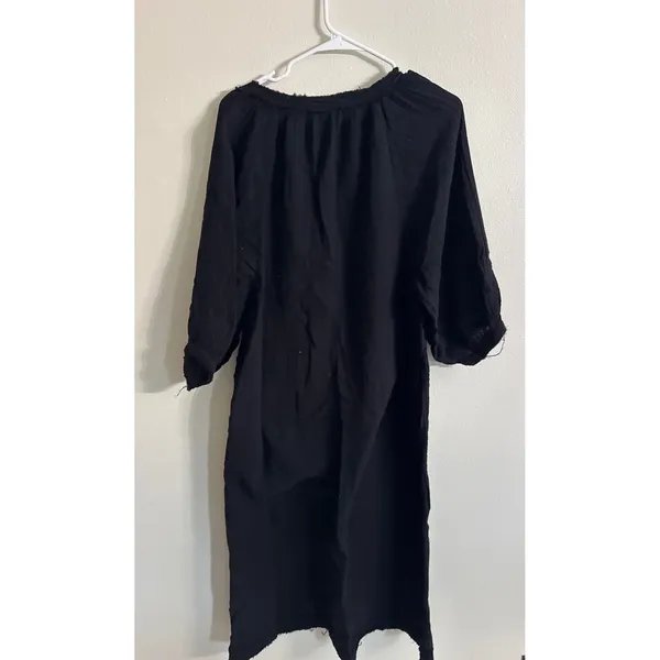 Ocean+Main Los Angeles Black Cotton Double Gauze High Low Midi Dress M/L Pockets - Image 4