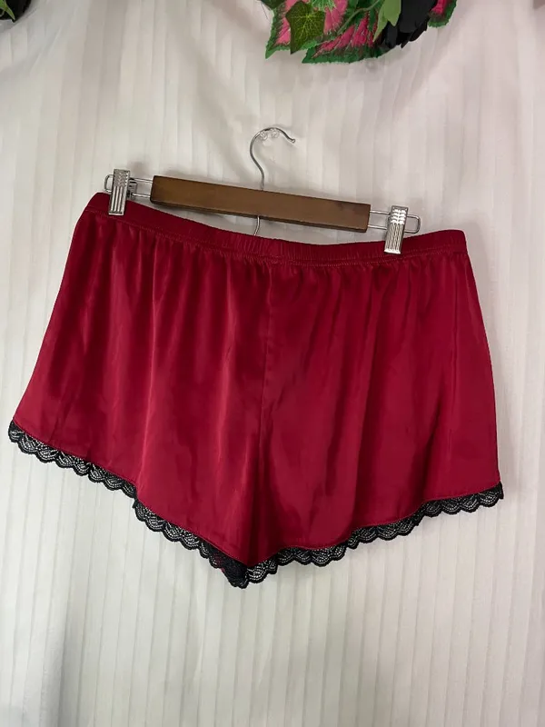 Ekouaer Women's Satin Pajama Sleep Shorts Red Black Lace Trim XL Lounge Sleepwea - Image 6