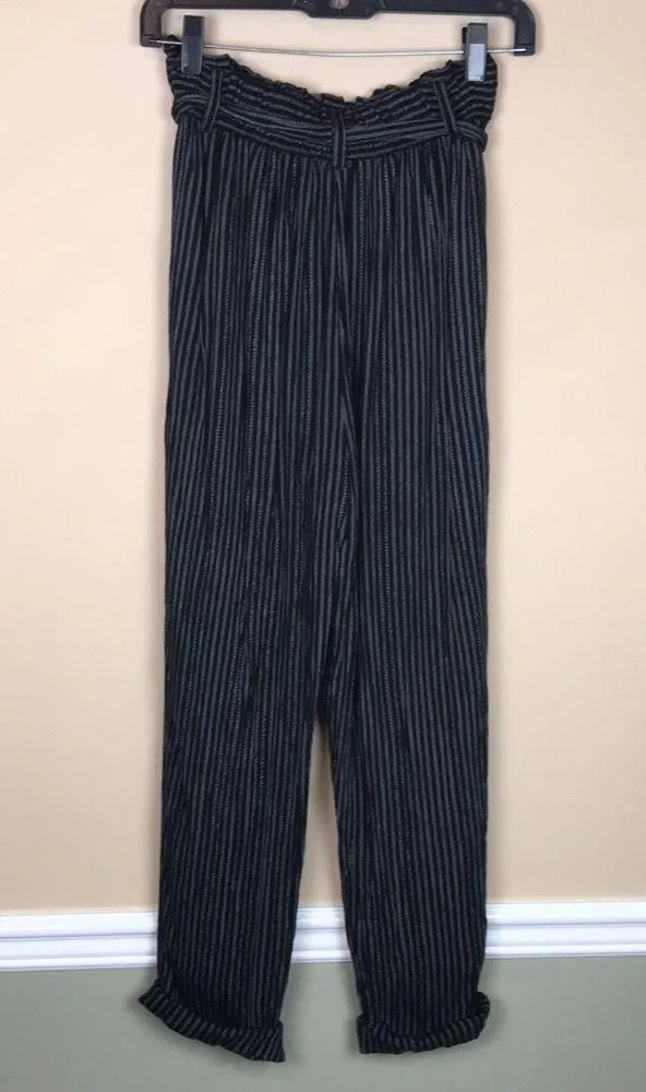 American Eagle Women’s Striped Black White Tie High Waist Rolled Hem Pants - Image 6