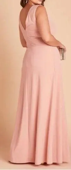 READ Birdy Grey Shamin V-Neck Crepe Bridesmaid Dress Pink Rose Quartz Large Slit - Image 2