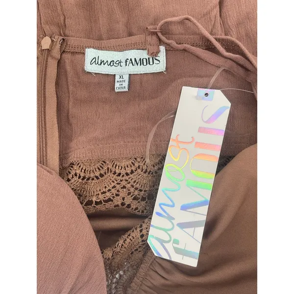 NWT Almost Famous Brown Babydoll Sundress Crochet Y2K Forest‎ Fairy Coquette - Image 5