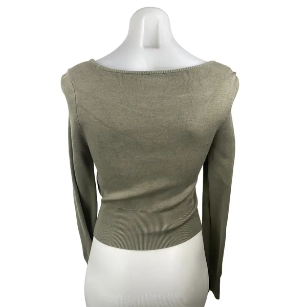 Abercrombie & Fitch Green Long Sleeve Rib Knit Scoop Full Zip Cardigan Sweater S - Image 4