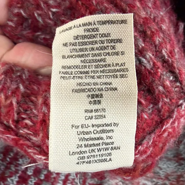 Free People Willow Poncho‎ Womens S Red Gray Knit Turtleneck Oversized Cozy Boho - Image 9