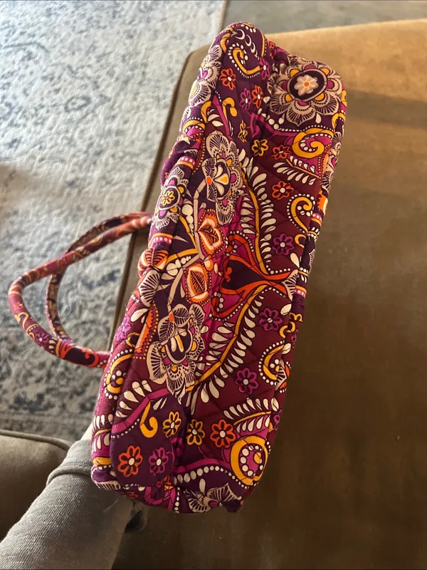 Vera Bradley Quilted Kiss Lock Frame Satchel Purple Pink Floral Paisley Shoulder - Image 7