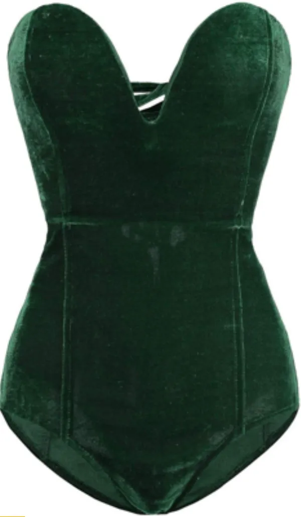 Emerald Green Velvet Bodysuit Size L - Image 4