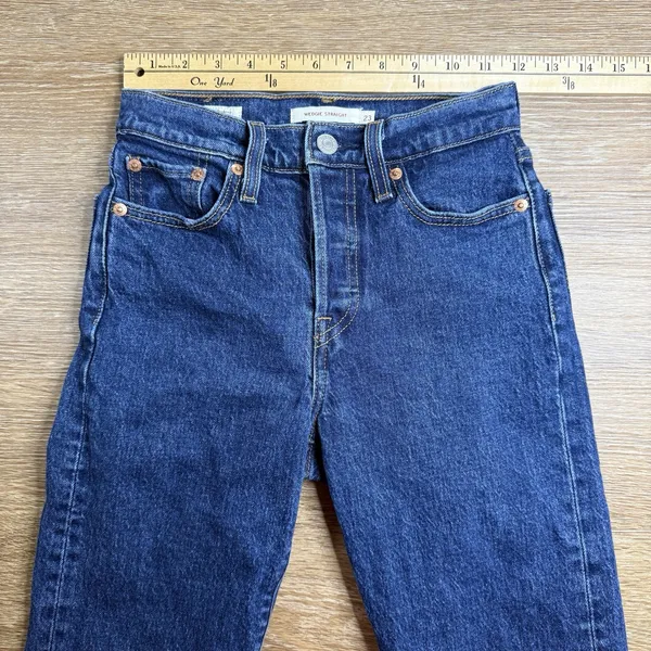 Levi's Premium Wedgie Straight Jeans Womens 23 High Rise Crop Raw Hem Blue 23x26 - Image 8