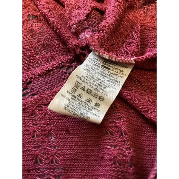 Free People Burgundy Red Lace Inset Open Knit Boho Blouse Top Womens Medium - Image 6