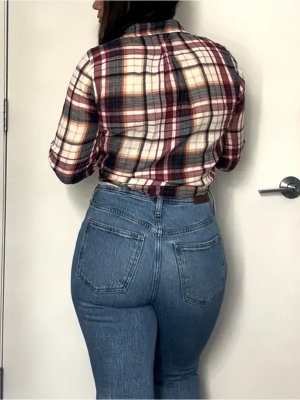 Plaid Button-Up Shirt in Navy, Red & Cream - Image 11