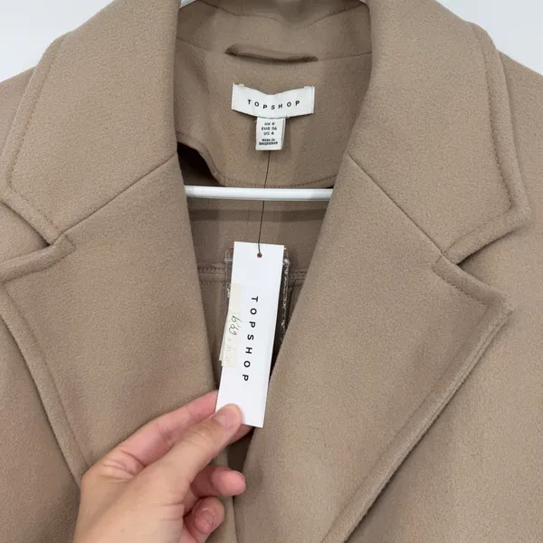 Topshop Womens Camel Tan‎ Double Breasted Overcoat Peacoat Size US 4 - Image 4