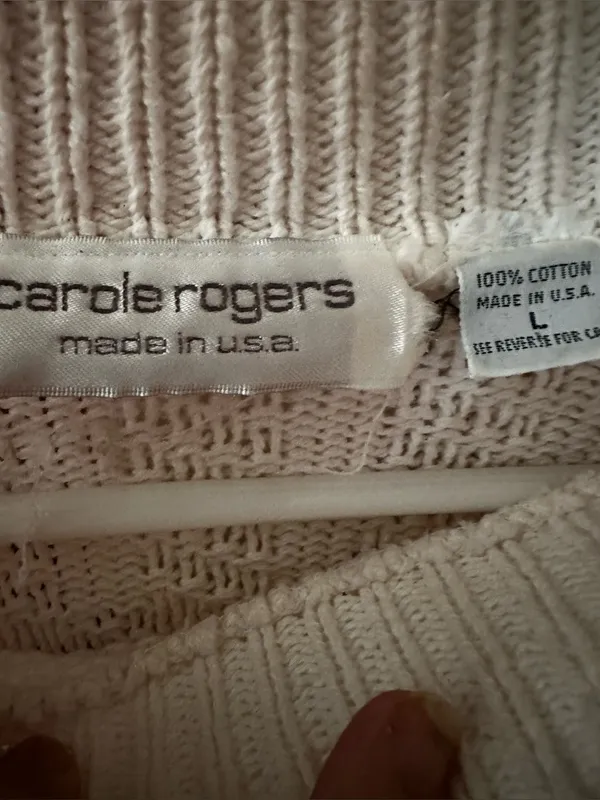 Vintage Carole Rogers Cable Knit Sweater Dress - Ivory 90s Cotton Made in USA - Image 3