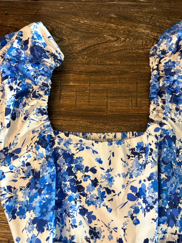 Tuckernuck Cecily Midi Dress Womens XXL Blue White Floral Flutter Sleeve - Image 7