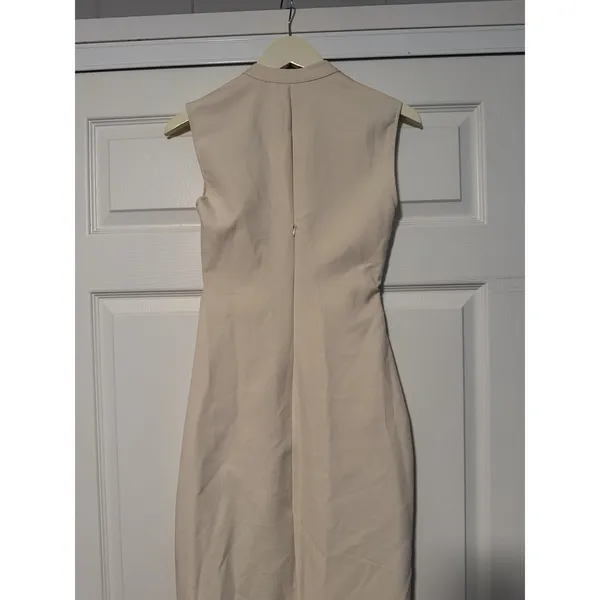 Zara Ecru Midi Dress Gold Buttons Sophisticated Minimalist Quiet Luxury Cream - Image 3