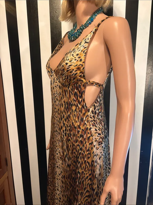 70s Vintage Leopard Print Slip Maxi Dress Sexy Nightgown Dress Size Small 2/4 - Image 5
