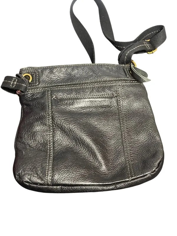 The Sak Kendra Black Leather Crossbody Bag Purse Canvas Strap Zip Closure 11x10 - Image 3