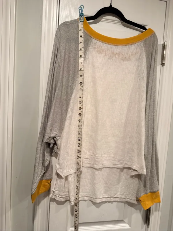 NWOT We The Free Size L Oversized Raglan Long Sleeve Slub Knit Top Gray Cream - Image 7
