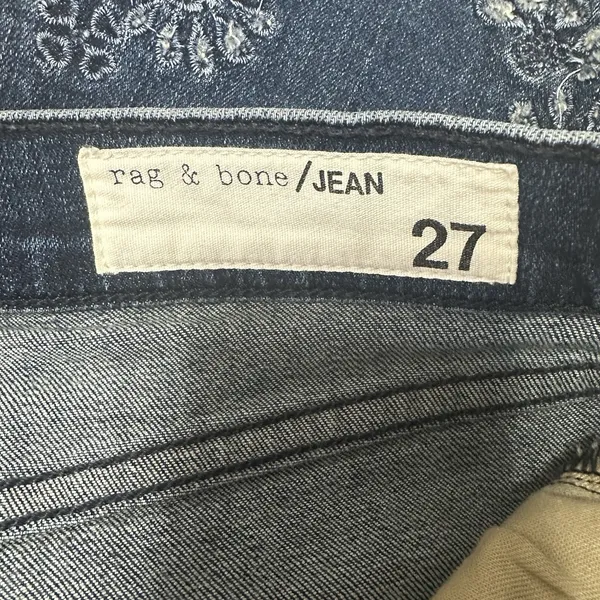 Rag & Bone Womens Jeans Size 27 10 Inch Crop Flare Blue Indigo Embroidered Hem‎ - Image 6