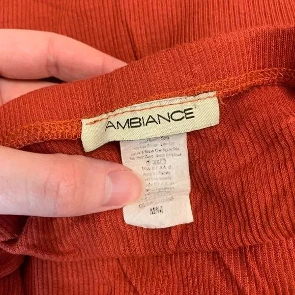 Y2K Ambiance Womens Medium Top Rust Orange Off‎ Shoulder Ribbed Long Sleeve Crop - Image 3