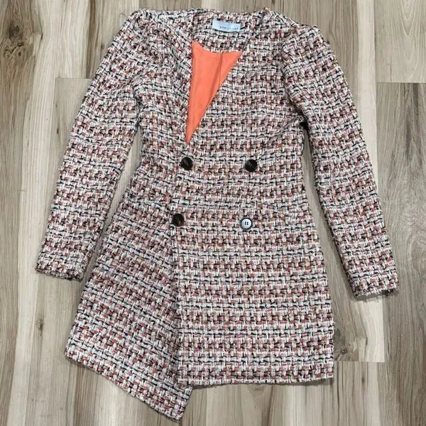 Adelyn Rae Laurie Long Sleeve Tweed Mini Dress Orange Women’s XS - Image 4