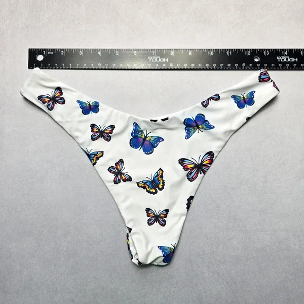 Zaful White Butterfly Thong Swim Beach Cheeky Flirty Boho‎ Bikini Bottom L Large - Image 3