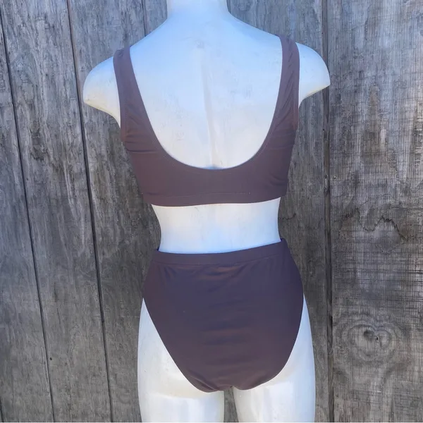 Mocha Brown Scoop Neck High Waisted 2 Piece Swim Bikini Set Size S - Image 4