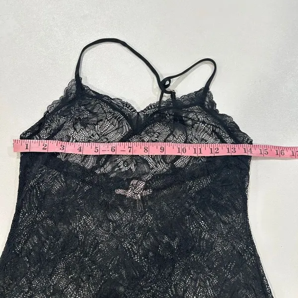 Victoria’s Secret Black Lace Slip Dress Medium Sheer Lingerie Adjustable Straps - Image 4