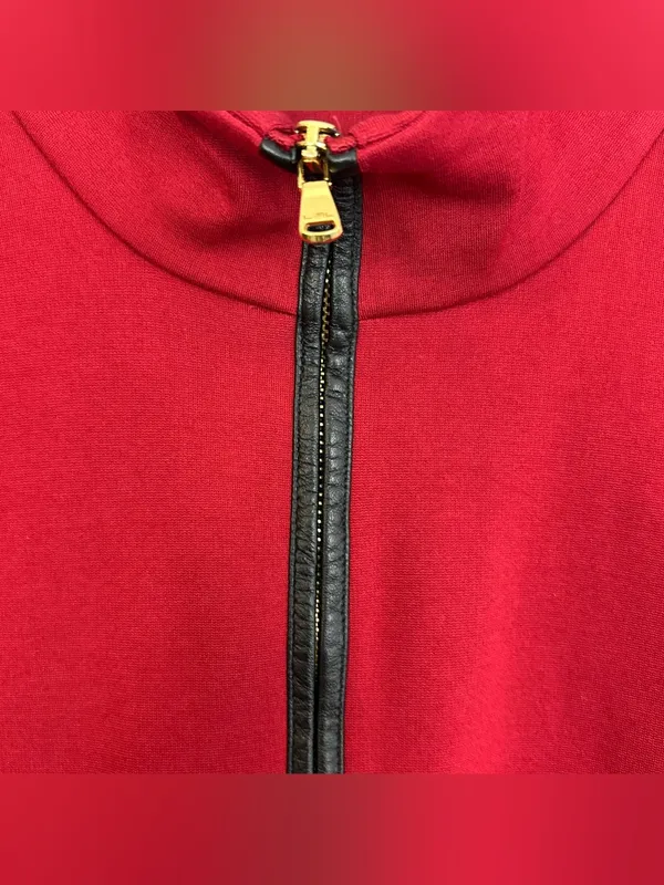 Ralph Lauren Red Mock Neck Lamb Leather Elbow Pad Sheath Bodycon Dress Size 2 - Image 9